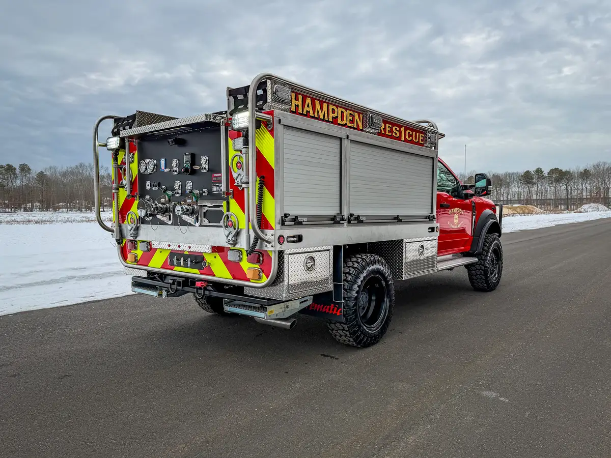 Rear passenger-side three-quarter view of the rescue body.